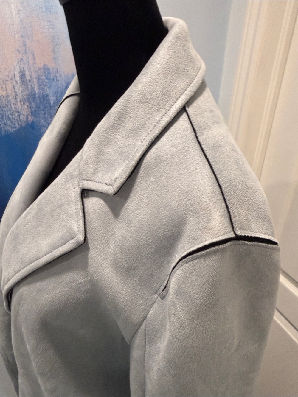 Zara Light Gray/Blue Women's Long Trench Coat - Picture 4 of 7